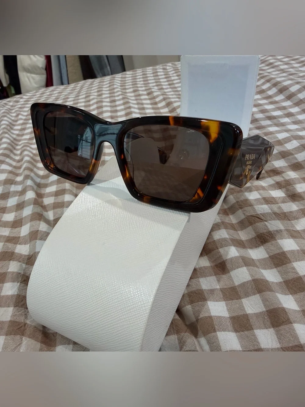 Prada Tortoiseshell Square Sunglasses with Brown Lenses